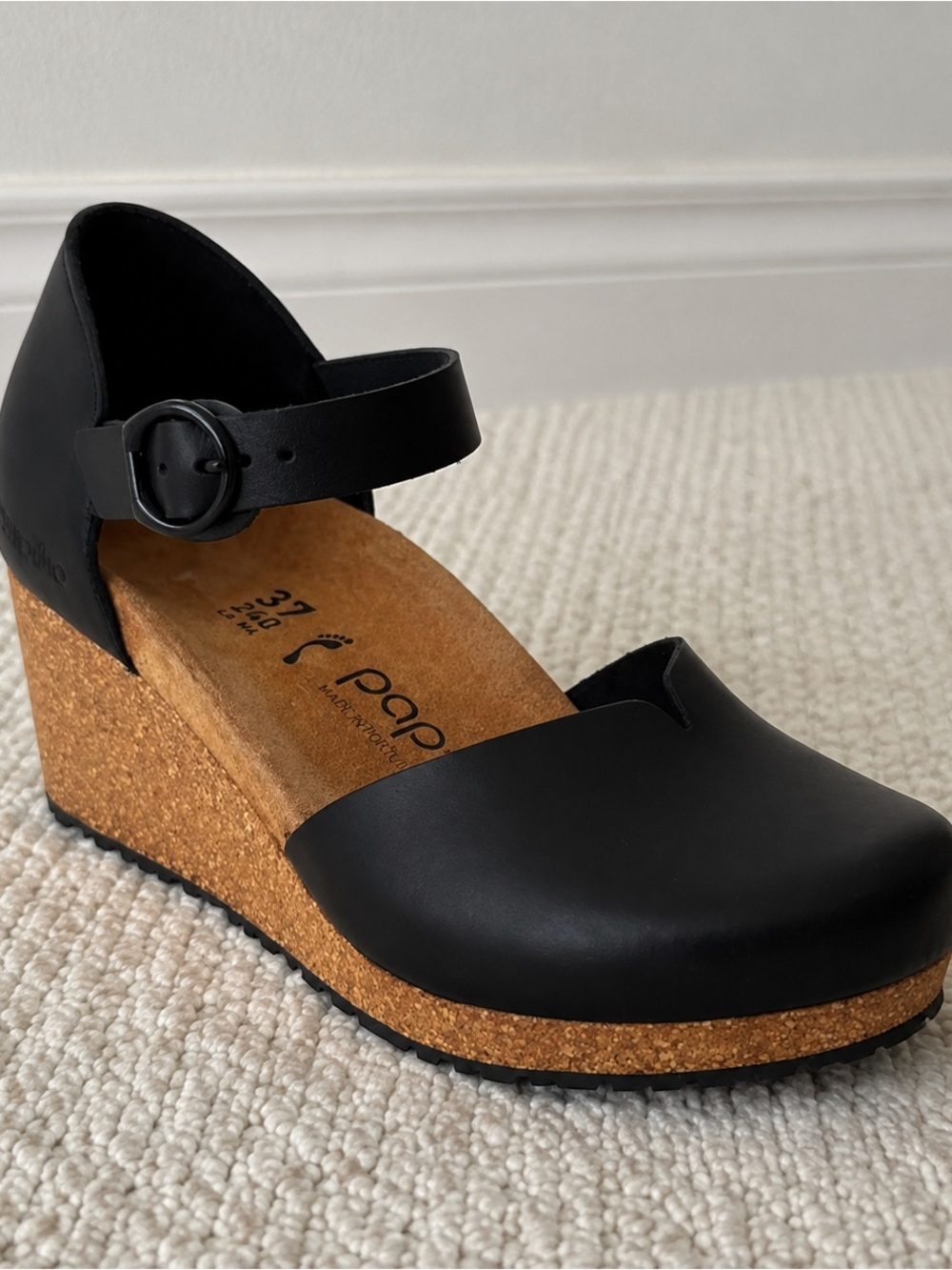 Black Cork Wedge Mary Jane Sandal -